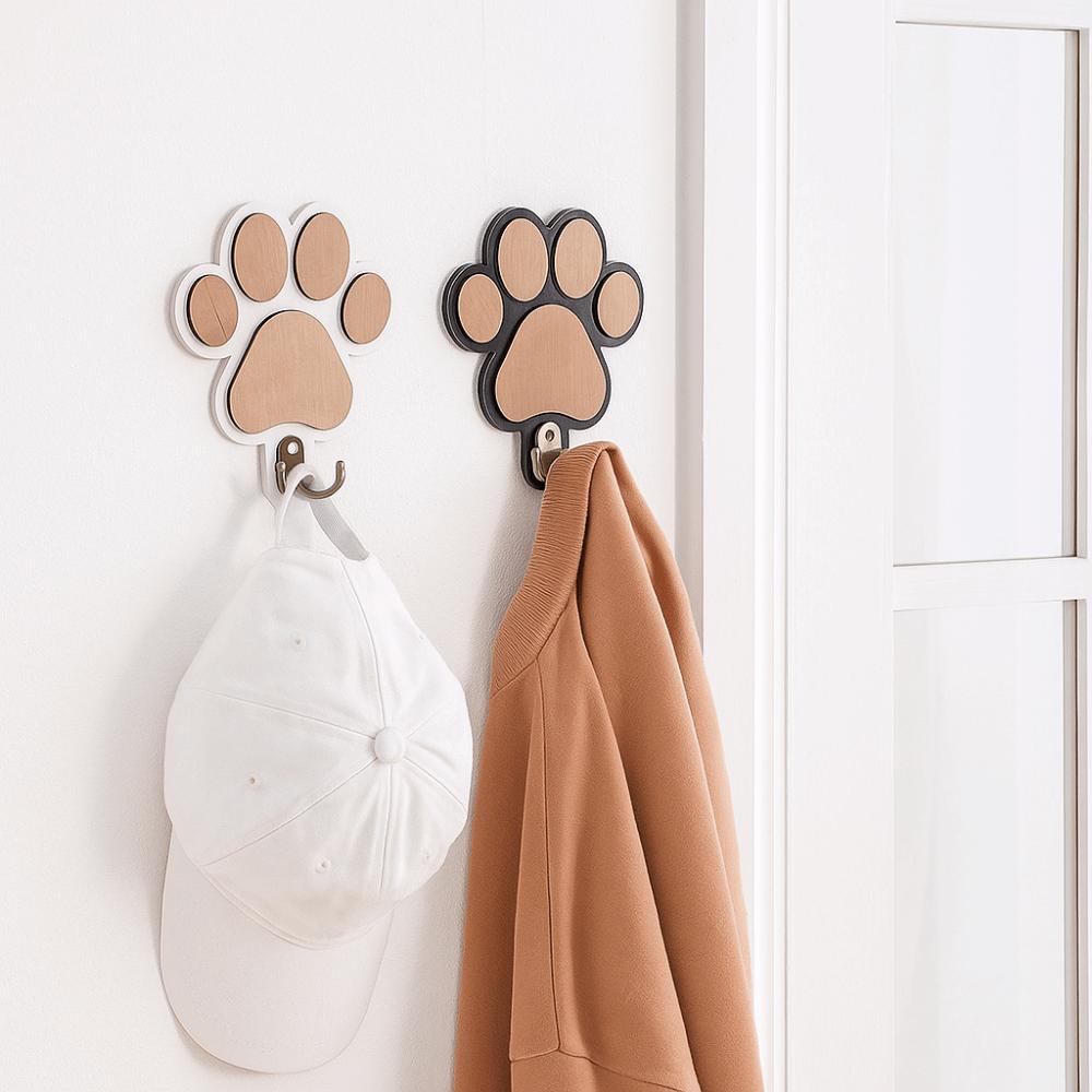 2Pcs Wall Mounted Wooden Paw Print Wall Hook Non-slip Cat Claw Coat Hooks  Bedroom