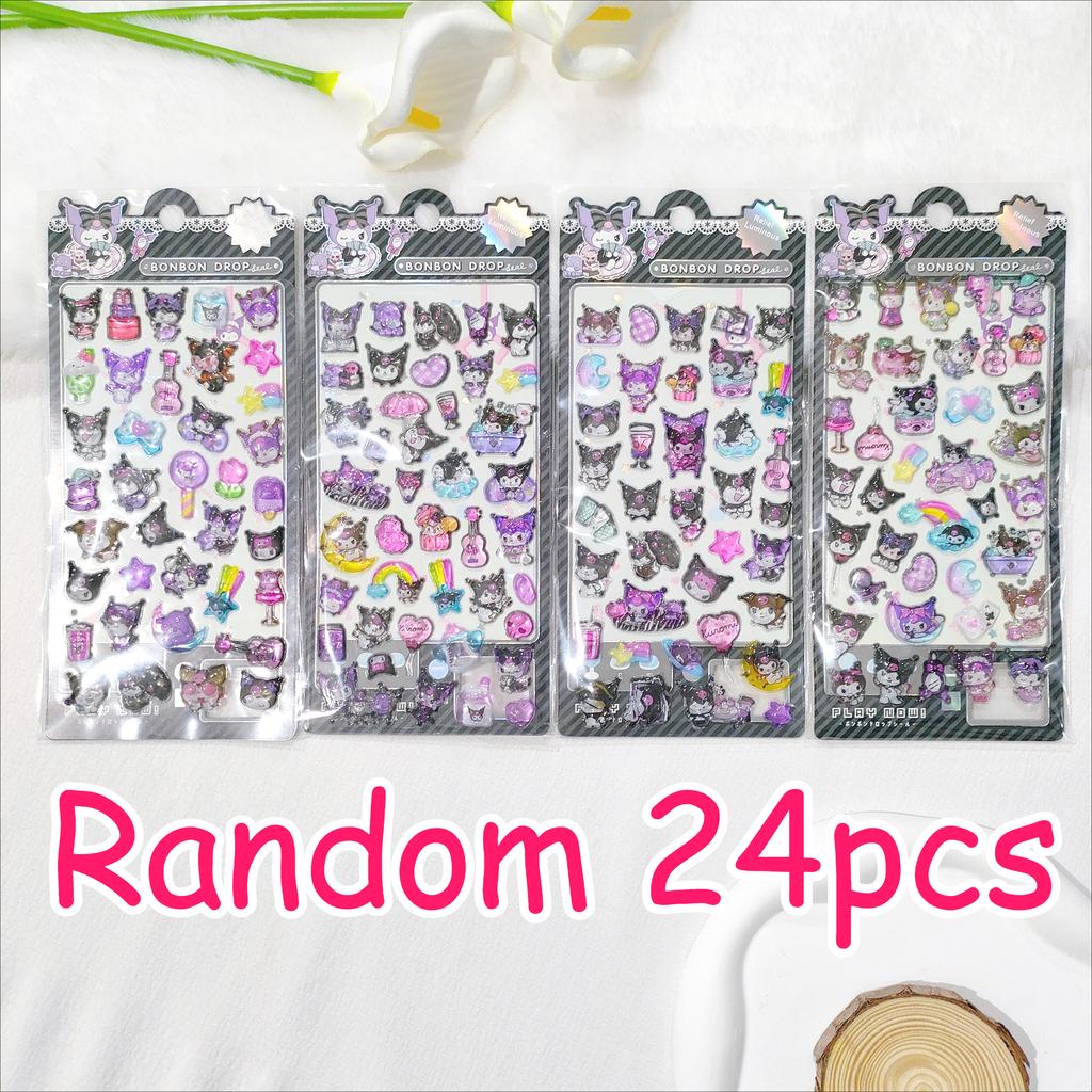 4 Pcs 3D Crystal Glow Stickers - Mix Sanrio Capybara Kuromi Decals Ideal for DIY Handbook Journal & Decor Gifts