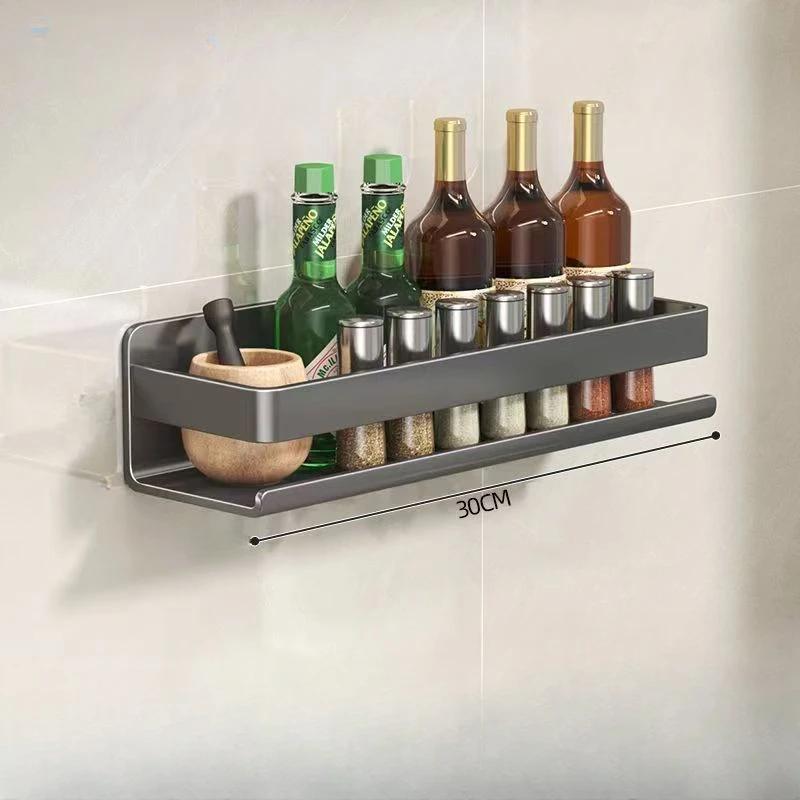 kitchen Stainless steel storage rack no punching bathroom wall shelf Seasoning bottle storage kitchen accessories organizer