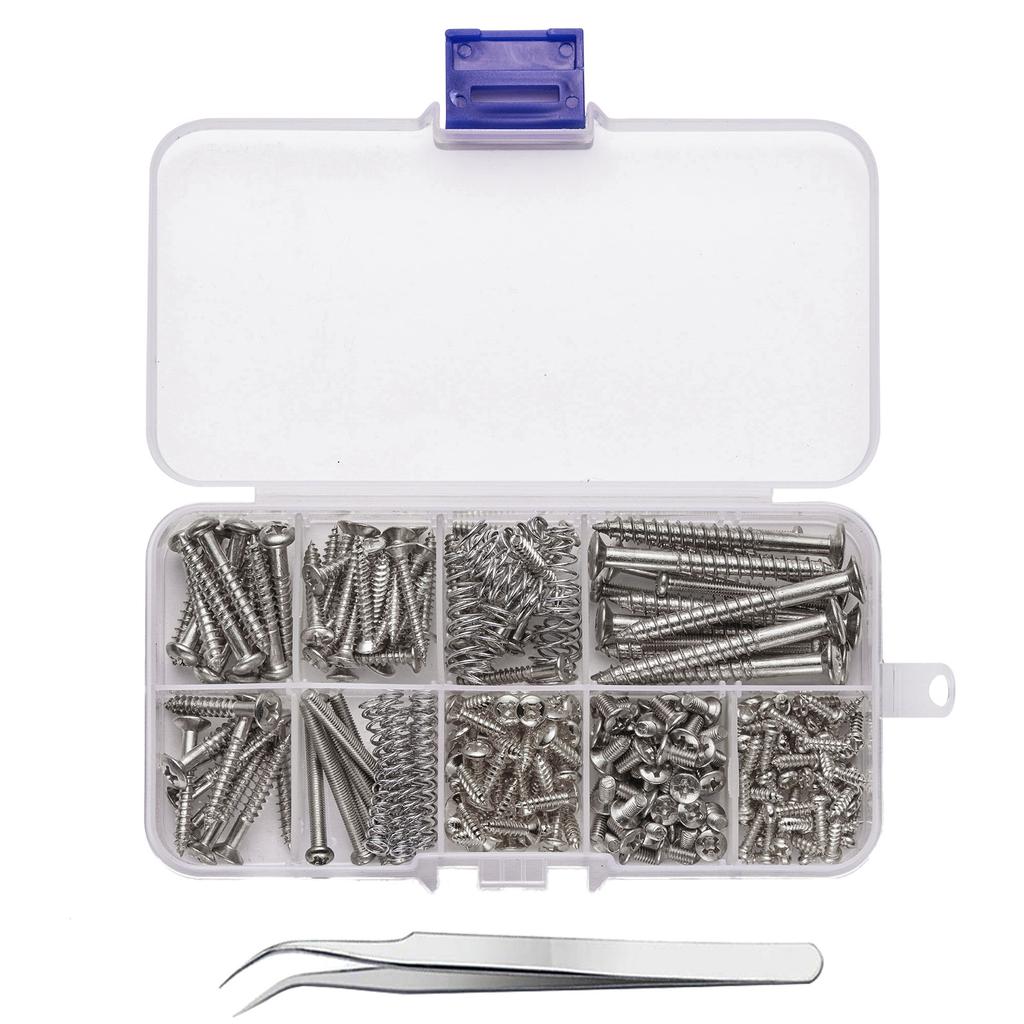 Guitar Screws Assortment Box Kits for Electric Guitar Tuner, Switch, Neck Plate, with Springs, 9 Types, Total 173 Pieces
