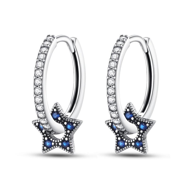 Fashion 925 Silver Color Earrings Blue Zircon Stars Moon Irregularity Earrings For Woman Fine Birthday Jewelry Gifts