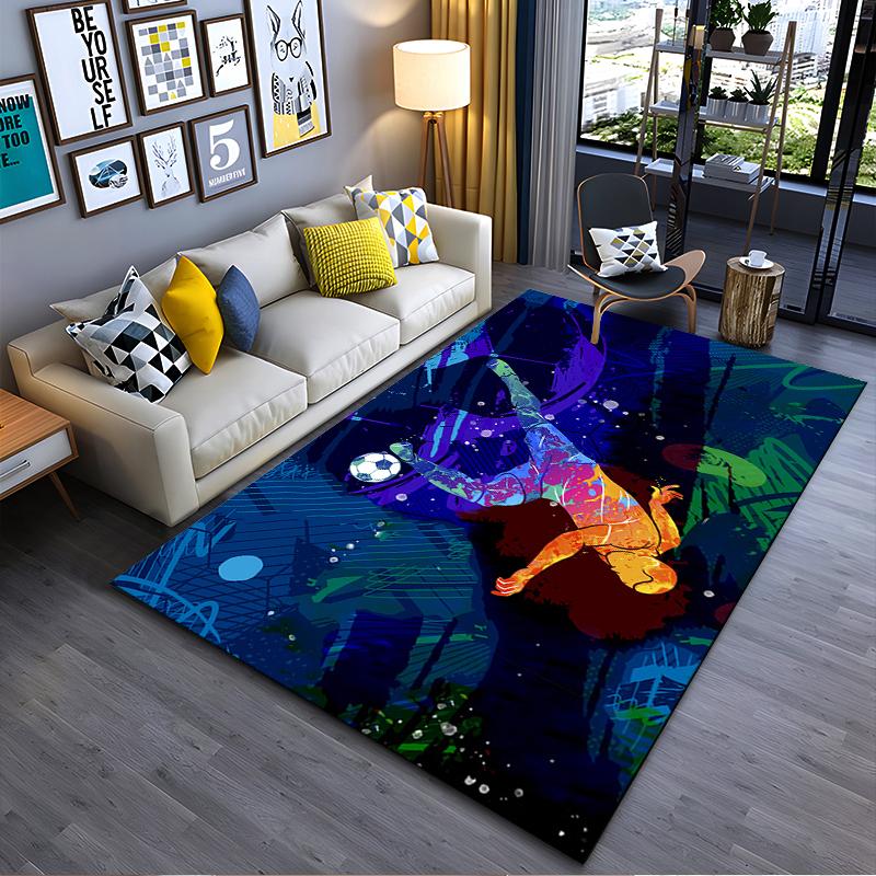 Colorful Soccer Player Art Rug Non-slip rug suitable for living room and bedroom sofas.