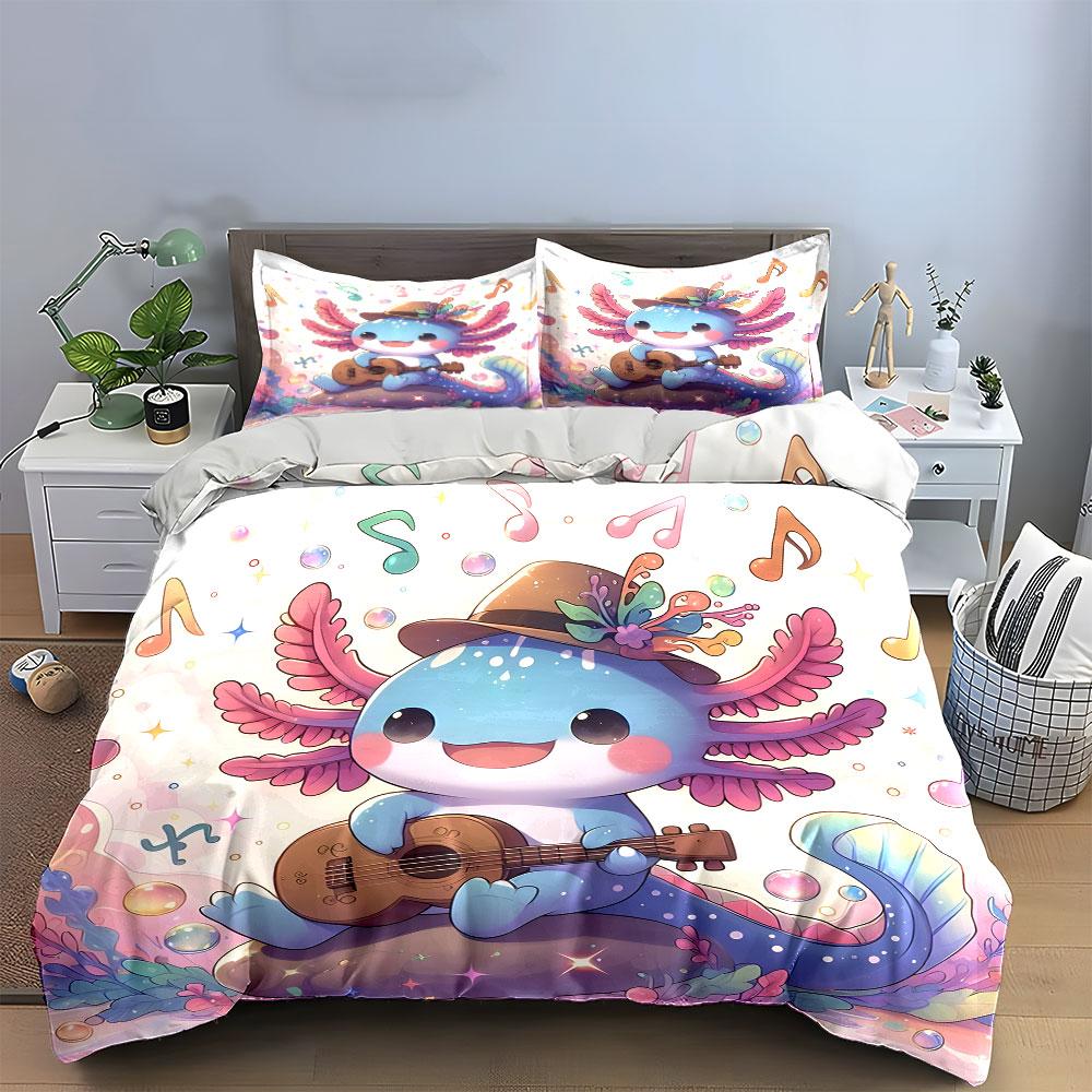 Musical Axolotl Set For Decoration Exquisite Three-Piece Bedding Set Gift For Kids And Adults