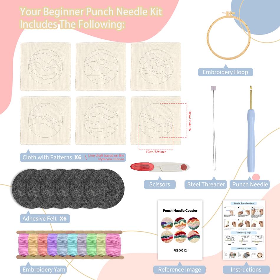 Punch Needle Stickerei Untersetzer Set Heimdeko Magische Nadel Für Stickset Garn Kreuzstich Set Bastel Kunst Set Geschenk