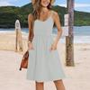A Women's Summer Casual Solid-Color Printed Strap, Loose Waist Pocket And Large Hem Dress