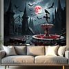 Red Full Moon,Crows,Castle,Bat Elements-Halloween Backdrop Tapestry for Party,Photography Booth,Festive Decor,Wall Decor