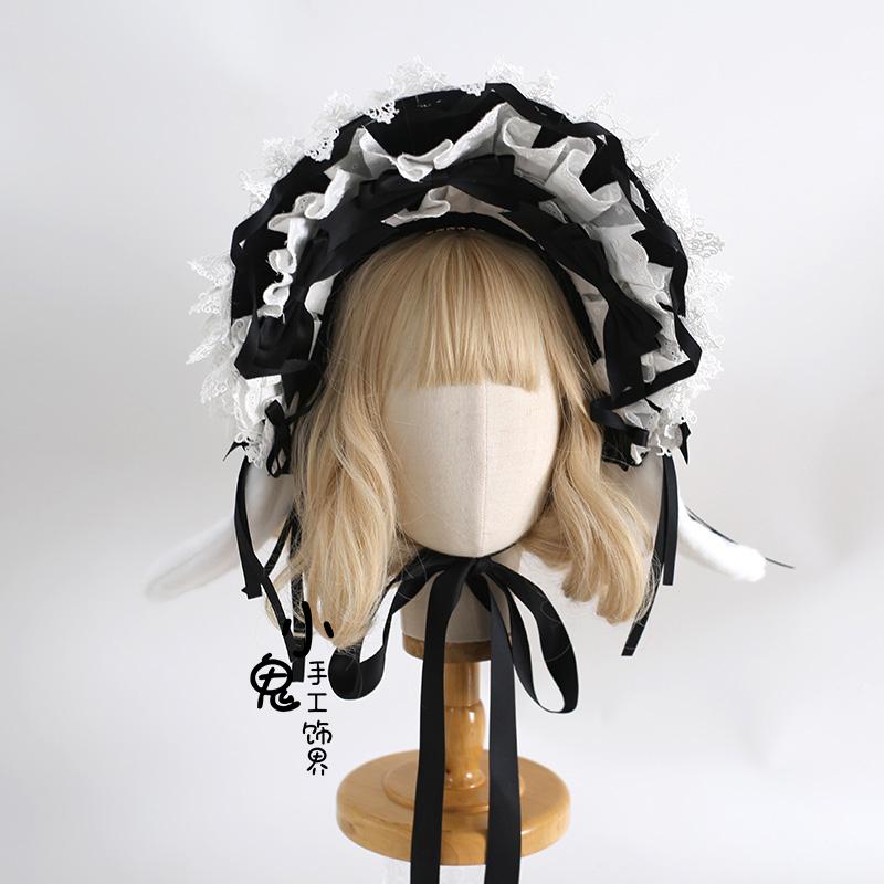 Original Rabbit Ears Cute Lolita Ponet Rabbit Ears Doll Headband Lace Bow Bunny Bnt Multi-color Hair Accessories for Women
