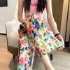 Summer Women's Beach Pants Loose Wide-Leg Pant Female Seaside Leisure High Waist Cropped Pant Straight Floral Trousers