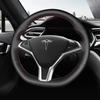 Tesla Hand-Stitched Genuine Leather Steering Wheel Cover for Models 3/Y/X/S - Full Coverage, Anti-Slip Grip.