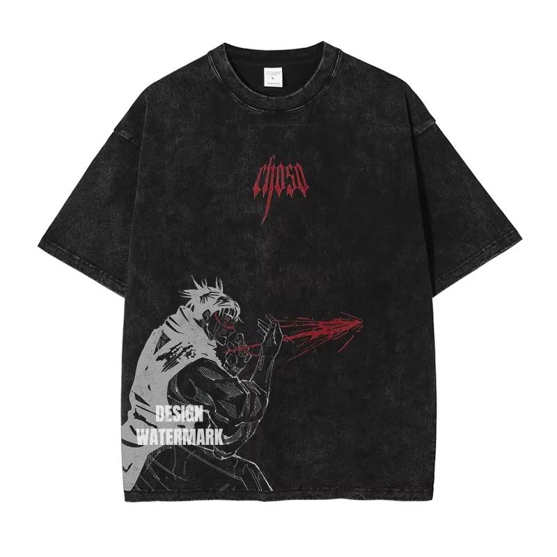2026 summer Jujutsu Kaisen Gojo Satoru Washed T-shirt Anime Harajuku Streetwear Oversized Tee Y2K Retro Otaku Tops