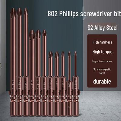 802 Cross Electric Screwdriver Bit, 6mm Round Shank, Magnetic Fine Head Splitter.