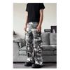 JYL Men's Cargo Pants Nirben American Camo Vintage Loose Floor-Length Denim