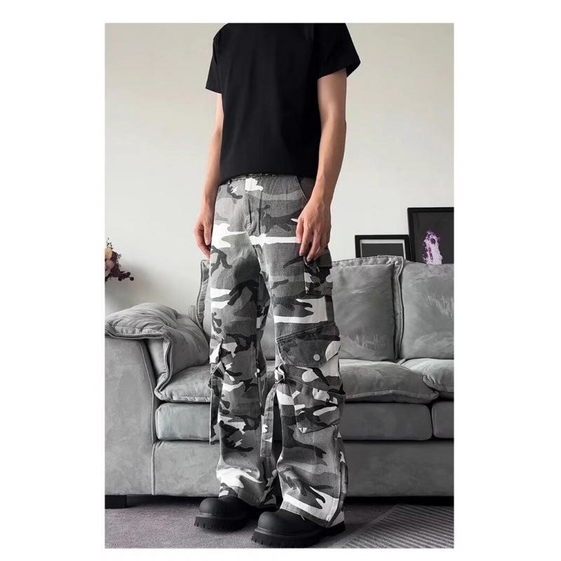 JYL Men s Cargo Pants Nirben American Camo Vintage Loose Floor-Length Denim L детские порошок