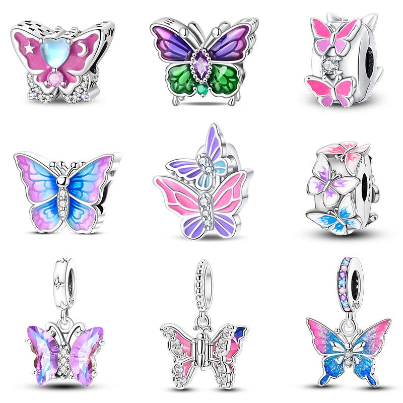 Fashion 925 Silver Colorful Butterfly Sparkling Zircon Charms Beads Fit Qikaola 925 Bracelets DIY Anniversary Jewelry