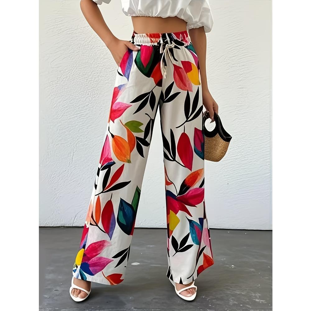 Ladies Bohemian Floral Print Wide Leg Pants