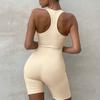 Women's Solid Color High Waist Tight-Fitting Knit Suspender Shorts Sports Yoga Jumpsuit
