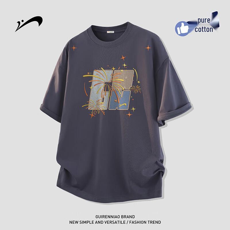 Guirenniao Men s Retro Loose Fit Cotton Short-Sleeve T-shirt 3XL