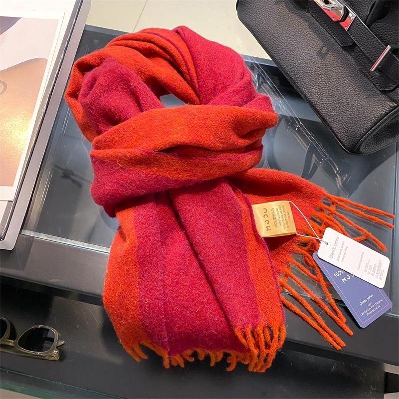Selected 100 wool scarves women's unisex winter models new color matching warm wool scarves