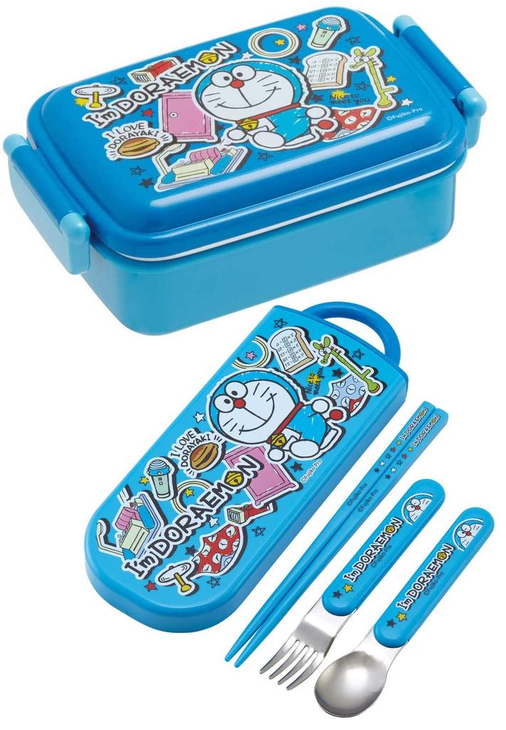Skater Trio Doraemon Made in for Kids Set Chopsticks, Spoon, Fork, Stickers, Antibacterial, Japan, (TACC2AG-A)