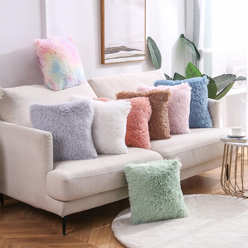 2025 Home Sea Velvet Solid Color Plush Sofa Pillow Cover