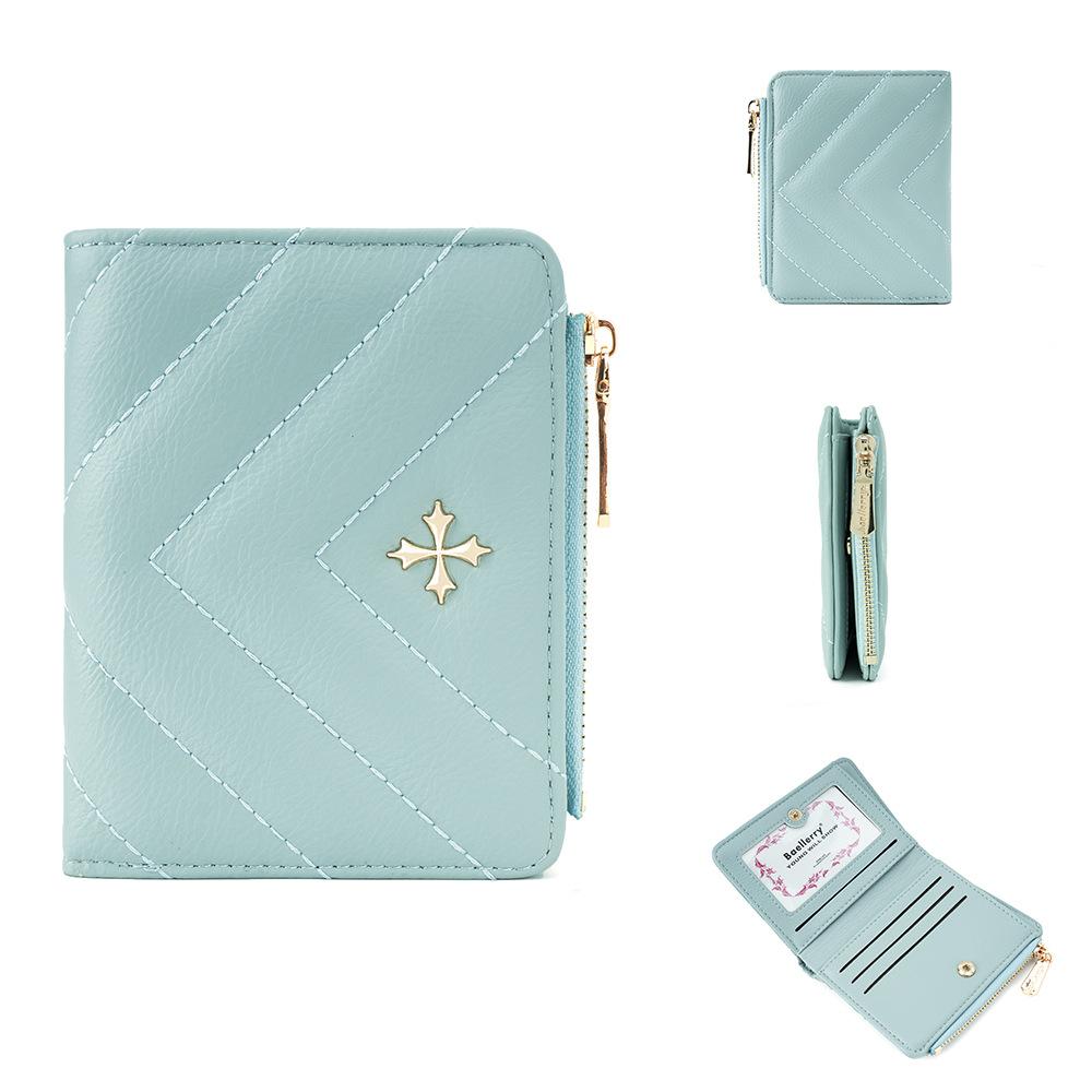 Women's Wallet Short Korean Version Cross Flower Zipper Fashion Quilted Card Bag Women