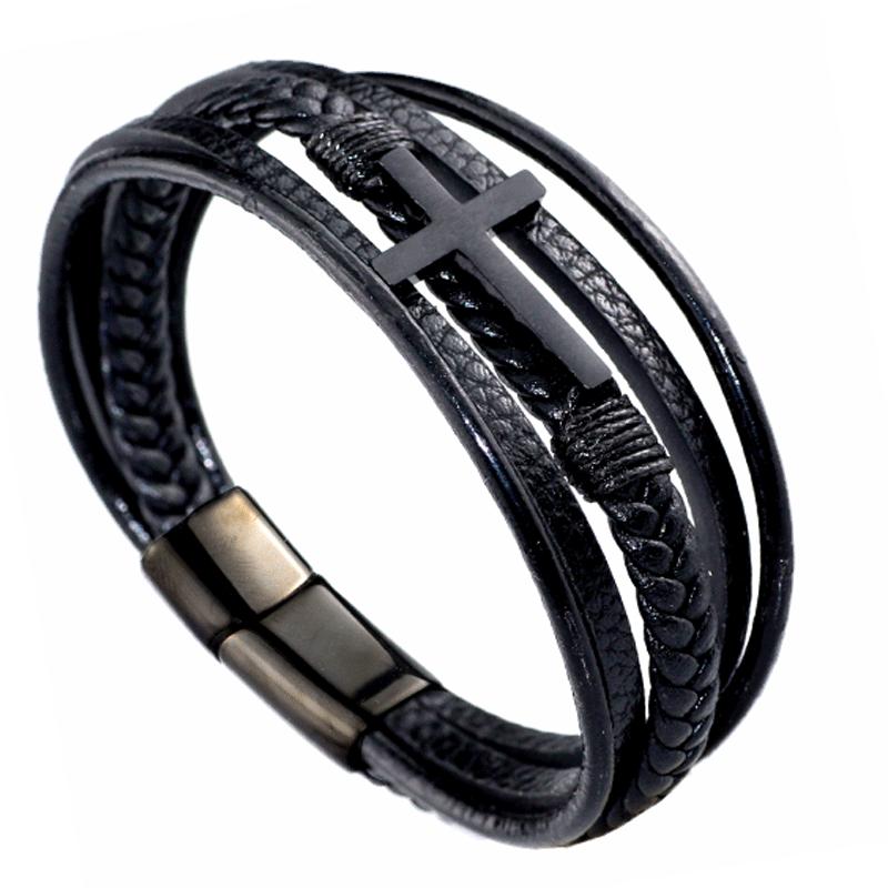 Leather bracelet men's multi-layer hand-woven rope magnet buckle genuine leather bracelet