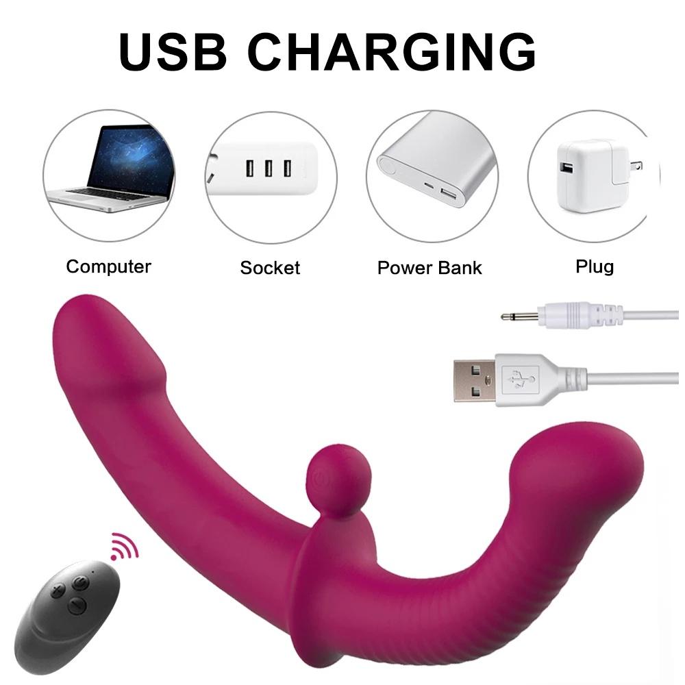 Erotic Sextoys Strapless Strapon Dildo Vibrator Lesbian Strap-on Penis Pegging Double Ended Dildo Adults Sex Toys for Women Vibration
