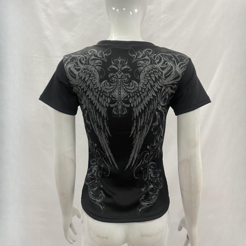 European Women's Y2K Fitted Short Sleeve Print Top T-Shirt Flirty Retro Fashion Women's Clothing