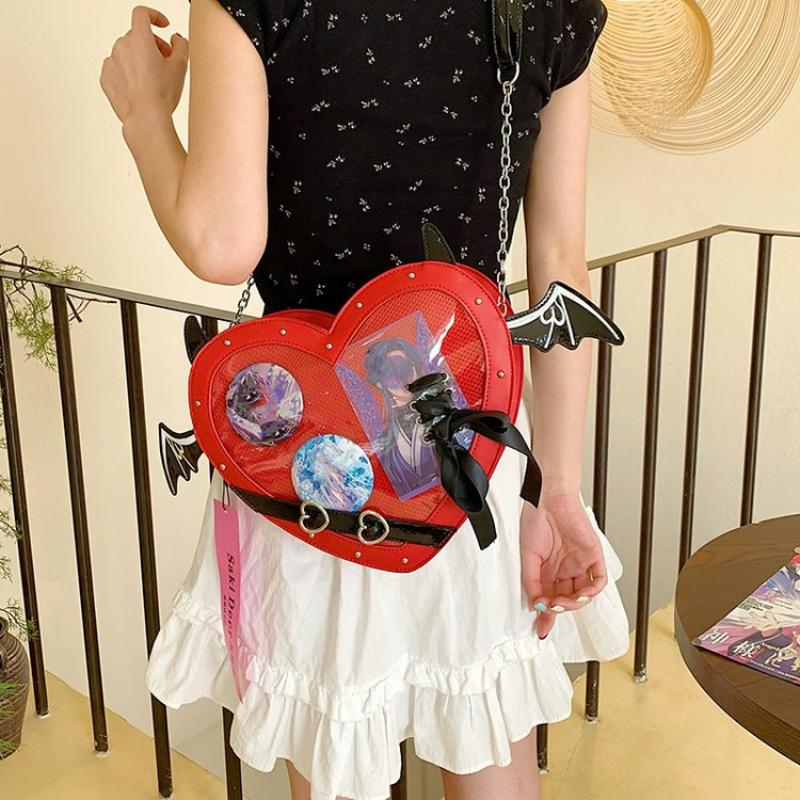 Ulzzang Ita-Tasche für Mädchen Liebesherz-Design Dämonen-Itabag Damen Neu Transparente Umhängetaschen Mädchen JK-Uniform Umhängetasche