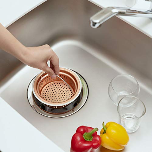 Belca Japanese-made Copper Shallow Drain Strainer for Sinks, 135/145cm Dual-Use Type, Diameter 14.4/13.4cm X Height 4.8cm, Copper Color, SP-219