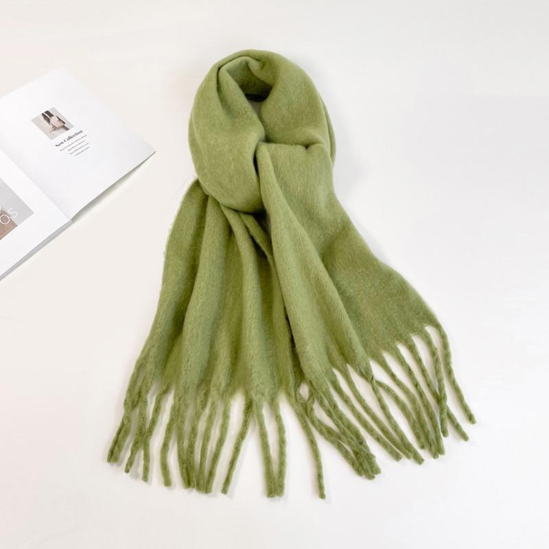 Autumn and winter new hippocampus hair scarf women's versatile high-end wear green scarf solid color shawl