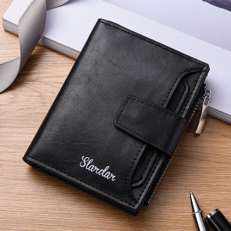 Men's Youth Trifold Leather Wallet with Multi-Card Slots - Stylish Korean Vertical Design