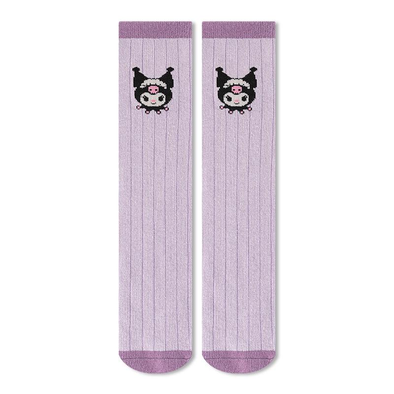 Children's Kuromi Cotton Knee-High Socks: Cartoon Calf Socks for Girls, Korean Style, Spring/Autumn, Mid-Calf.