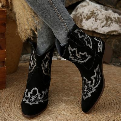 Fashion Pattern Boots Women 2025 Square Heel Pointed Toe Ankle Boots Woman Comfortable Faux Suede Booties Mujer