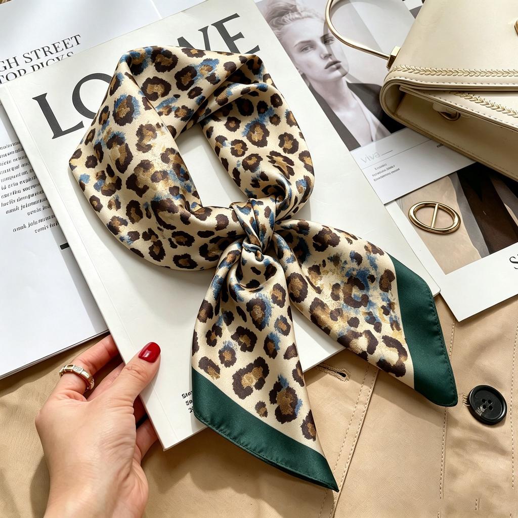 Commuter elegant flower silk scarf women's contrasting color retro printing satin scarf shirt with multi-purpose decorative small scarf