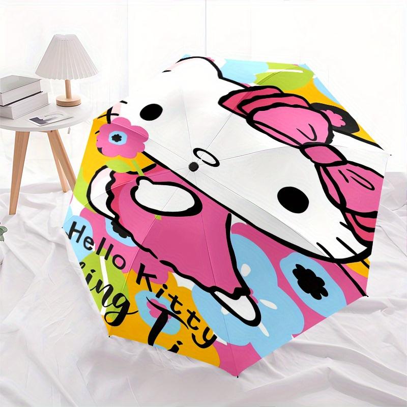 Hello Kitty,Spring Time Automatic Folding Umbrella-Simple 8-Rib Design, Bright Cartoon Pattern, Durable Iron Frame, Suitable For Travel, Out