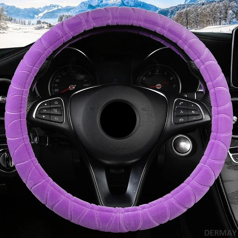 DERMAY Winter Kurzer Plüsch Auto Lenkradbezug Rutschfest Größe M für Außendurchmesser des Lenkrads 37-38cm Kostenloser Versand