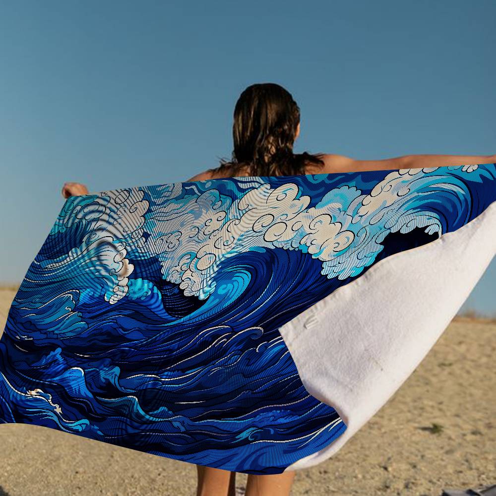 Giappone Onda di Kanagawa Coperta in Microfibra Asciugatura Rapida Teli da Spiaggia Stampa Oversize Super Assorbente Coperta Asciugamano da Piscina
