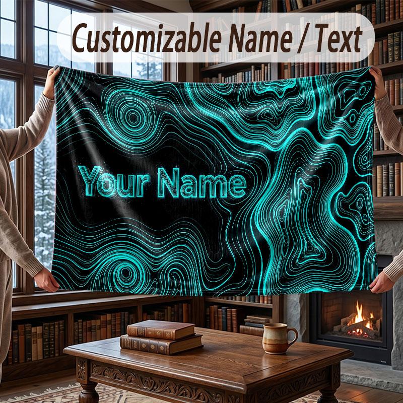 Abstract Geometric Theme Throw Blanket Custom Name Text Personalized Blanket Soft Cozy Blanket for Home Sofa Bed