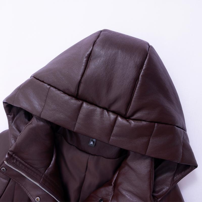Woman Leather Jacket Winter Long Parkas Hooded Elegant Thick Warm Female Faux Sheepskin Coats