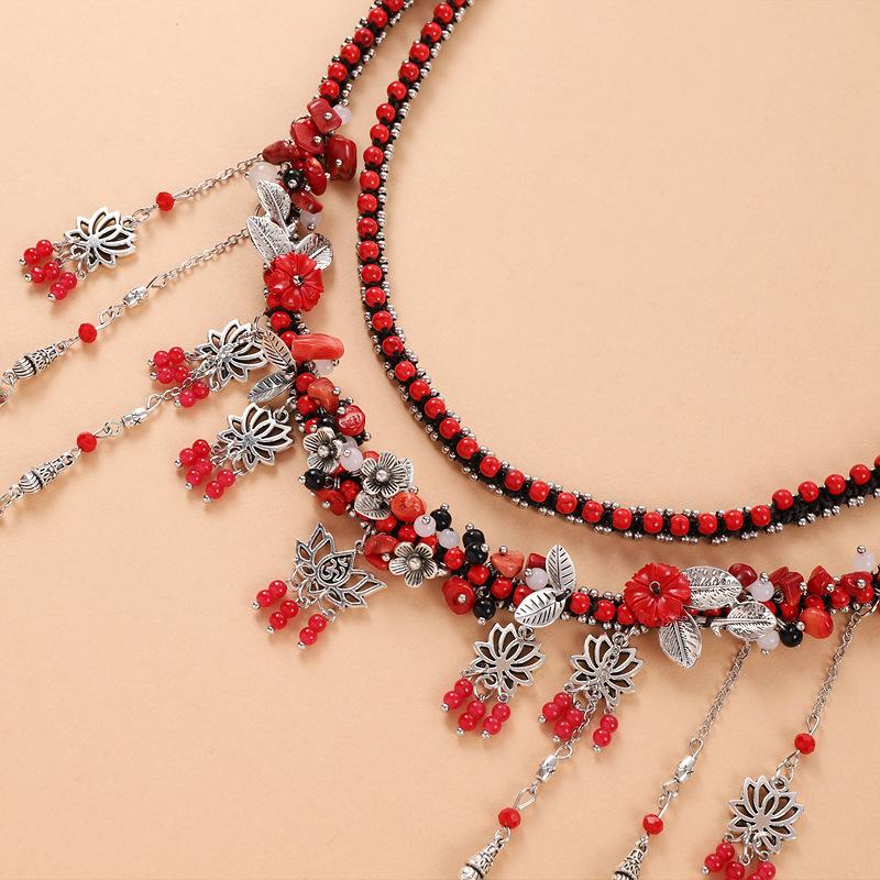 Hua Rong Hair Accessories Double-layer Exotic Style Red Lotus Fringed Forehead Chain Between Eyebrows Pendant Women's Ancient Hanfu Headdress