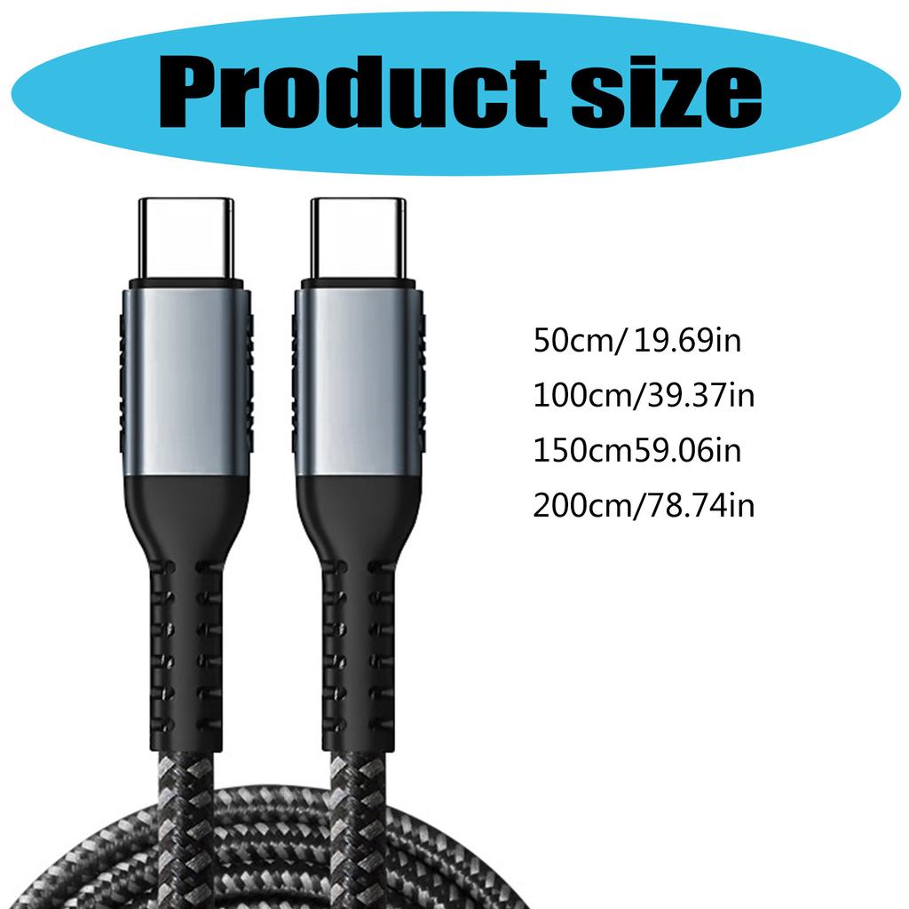 Portable 100W Nylon Braided USB C Cable Double Male End Type C Data Cord for Various Use in Office Home or Travel