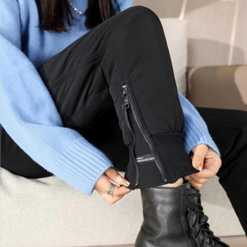 

2024 новые модные теплые, утолщенные и свободные хлопковые брюки большого размера, пуховые брюки 4XL чёрный