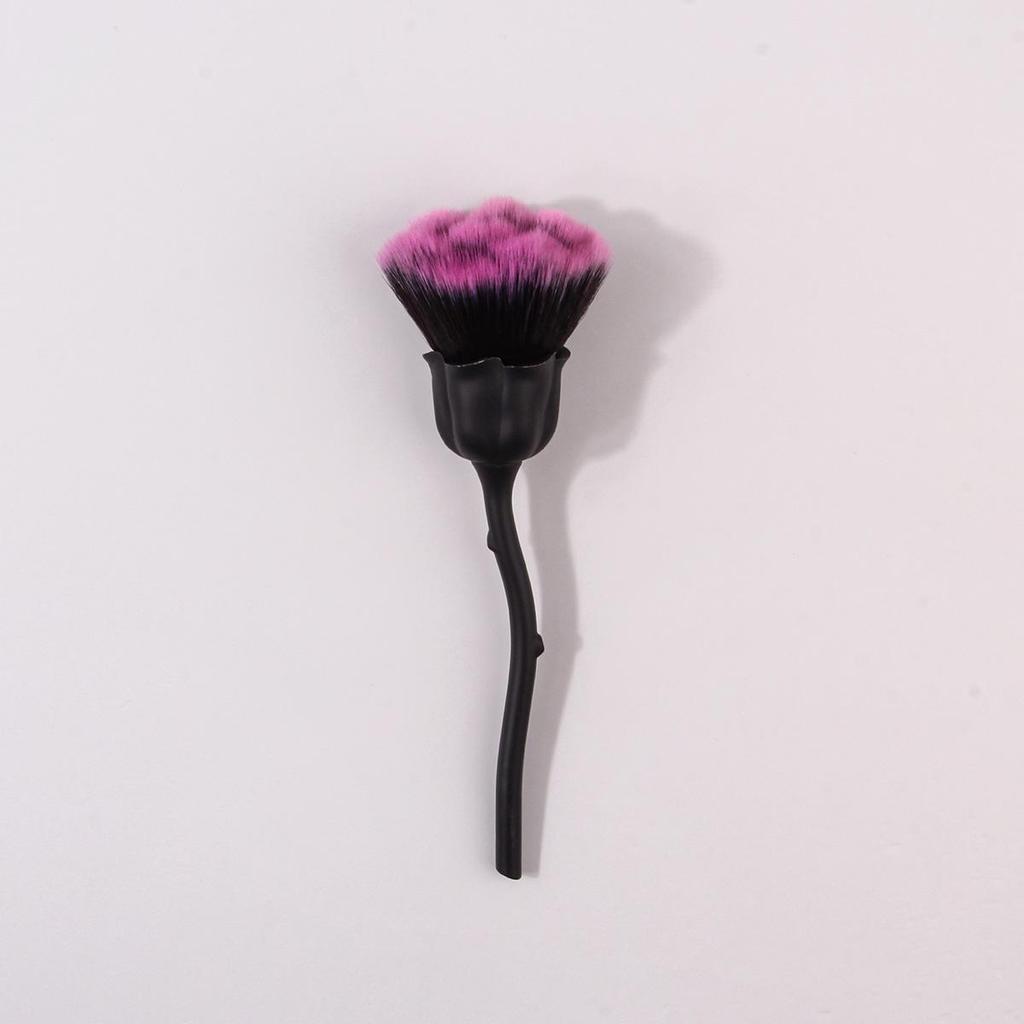 Portable High-End Soft Bristle Makeup Brush - Single Rose Flower Design for Powder and Blush