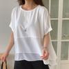 Shop   Women Loose Fit Round Neck Summer Short Sleeve Blouse White 21ds Wbl 5240