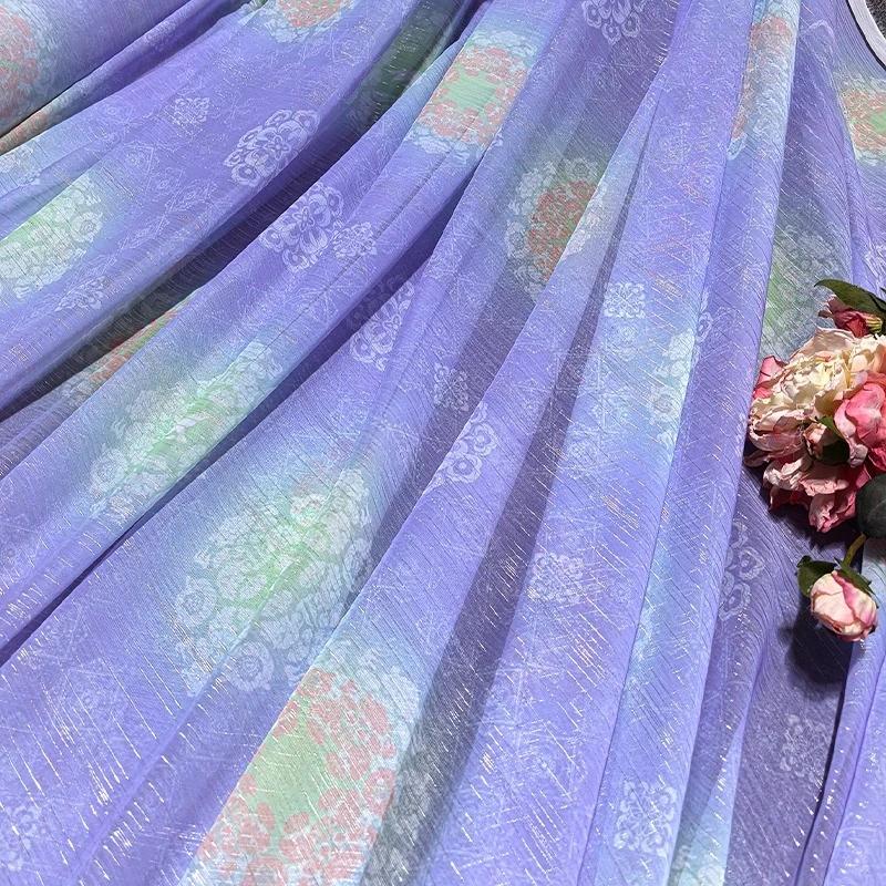 Ancient Flower Print Tulle Chiffon Fabric For DIY Hanfu Stage Dance Dress Costume Sewing Designer Fabric Decor Crafts 100x150cm