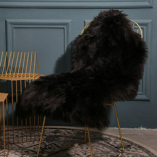 Artificial Wool Long Pile Rug: Sofa Mat, Chair Blanket, Floor or Seat Cushion 40-60 cm чёрный