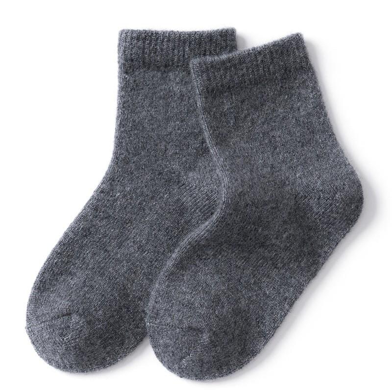 Kids Cashmere Socks Unisex 100% Goat Wool Mid-Calf Solid Warm Fall Winter