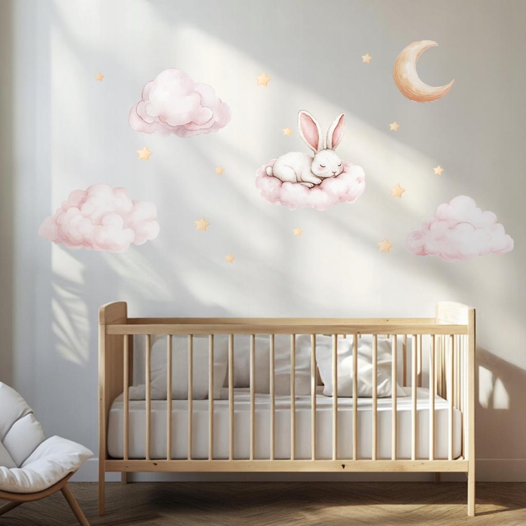 Bunny Wall Stickers On A Cloud - Children'S Room