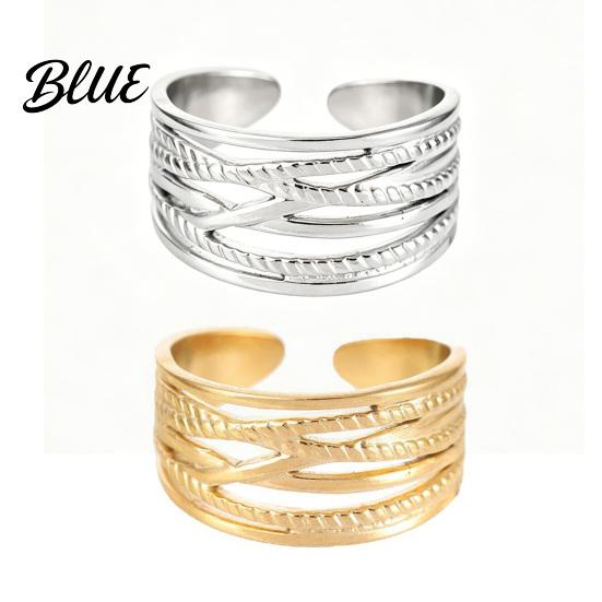 Stainless Steel Finger Band Thumb Ring Geometric Lines Shape Adjustable
